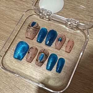Blue and Nude Press-On Nails